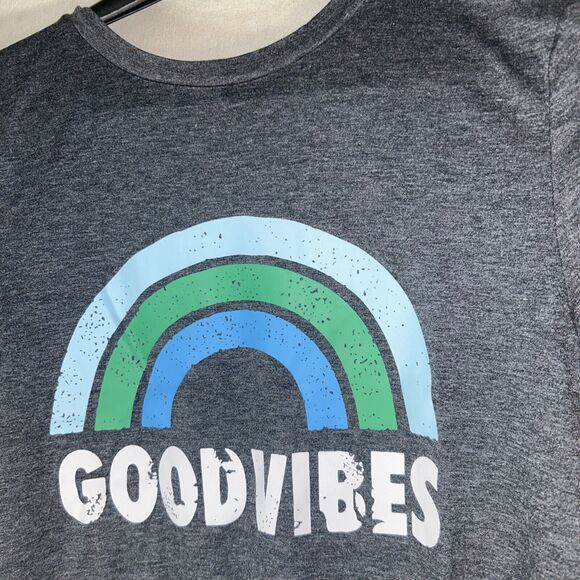 GOOD VIBES Tops Womens Medium T Shirts Dark GrayCrew Graphic Short Sleeve Yexipo - Picture 2 of 4